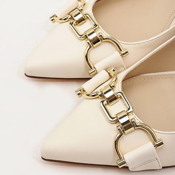 Women's White Closed Toe High Heels Dress Pointed Toe Wedding Pump Shoes - Picture 3 of 6